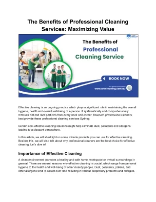 The Benefits of Professional Cleaning Services: Maximizing Value