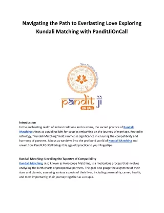 Navigating the Path to Everlasting Love Exploring Kundali Matching with PanditJiOnCall