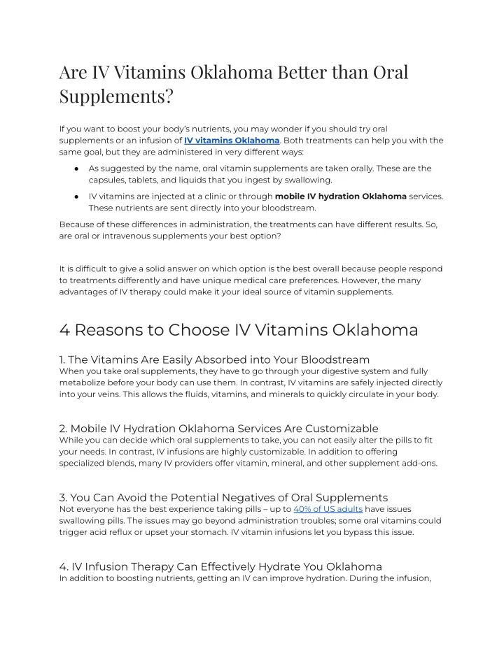 are iv vitamins oklahoma better than oral