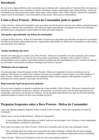 Saiba como a Deco Proteste - Defesa do Consumidor atua em casos de reclamação.