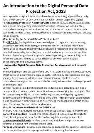 An Introduction to the Digital Personal Data Protection Act, 2023