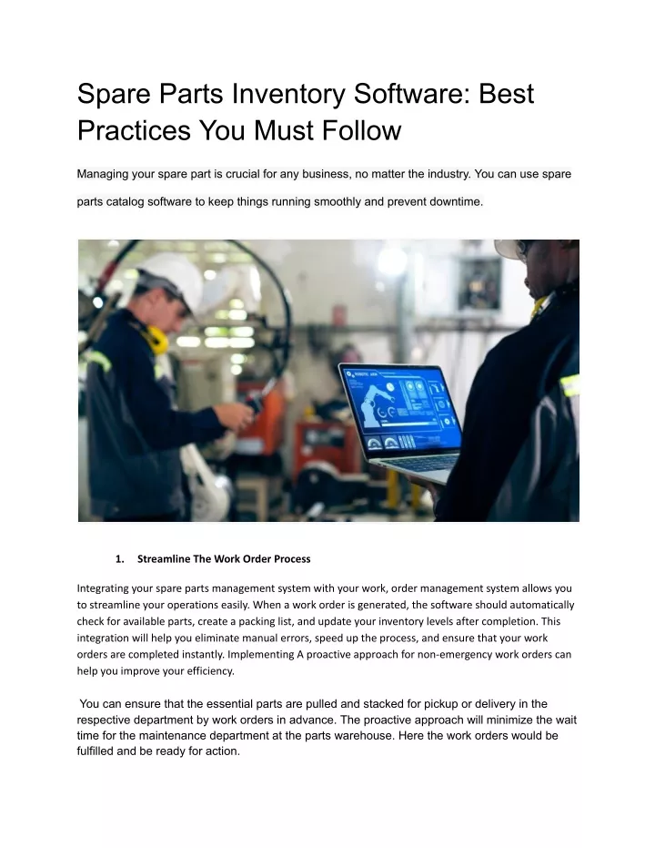 spare parts inventory software best practices