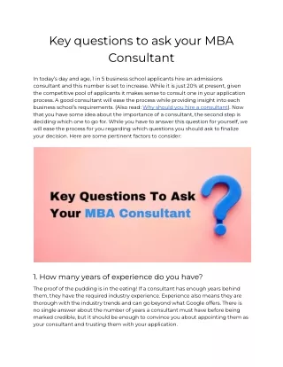 Key questions to ask your MBA Consultant