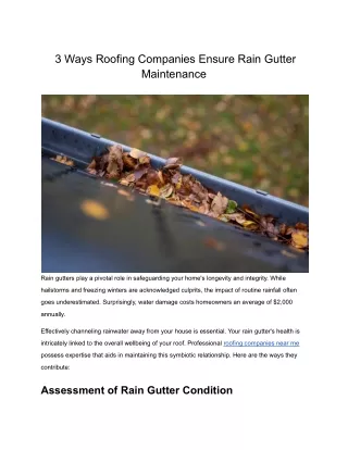 3 Ways Roofing Companies Ensure Rain Gutter Maintenance