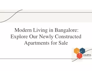 Newly Constructed Apartments For Sale In Bangalore