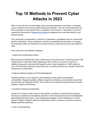 Top 10 Methods to Prevent Cyber Attacks in 2023