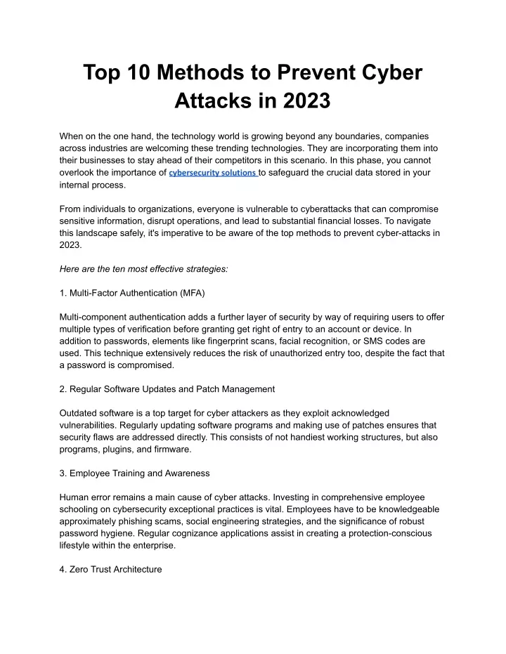 top 10 methods to prevent cyber attacks in 2023