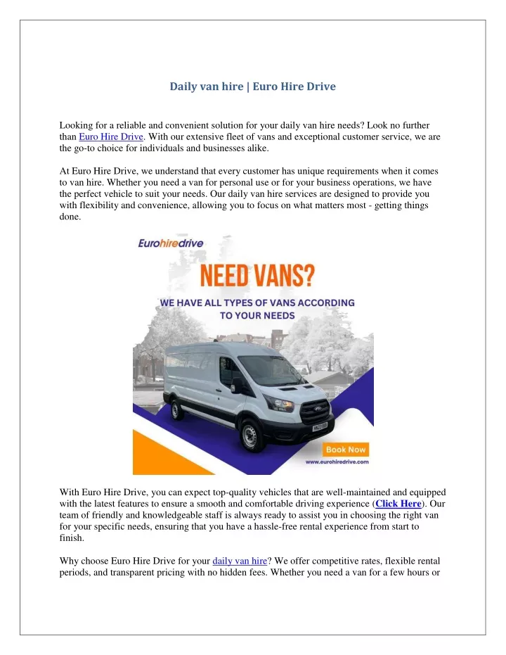 daily van hire euro hire drive