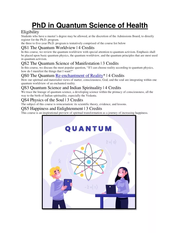 phd in quantum science of health eligibility