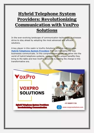 Hybrid Telephone System Providers - Revolutionizing Communication with VoxPro Solutions