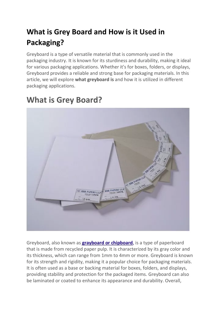 what is grey board and how is it used in packaging