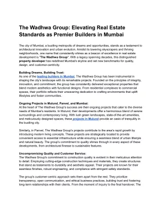 The Wadhwa Group_ Elevating Real Estate Standards as Premier Builders in Mumbai