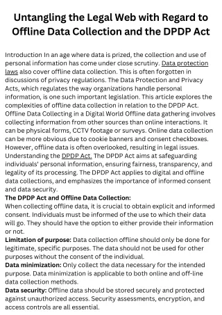 Untangling the Legal Web with Regard to Offline Data Collection and the DPDP Act
