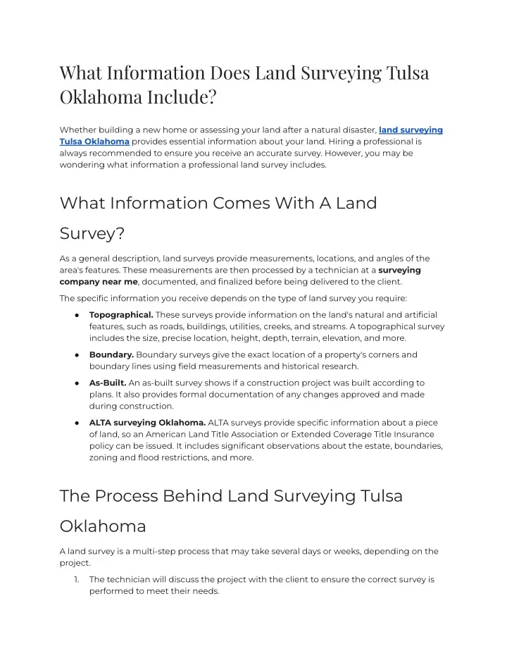 what information does land surveying tulsa