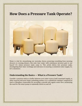 How Does a Pressure Tank Operate
