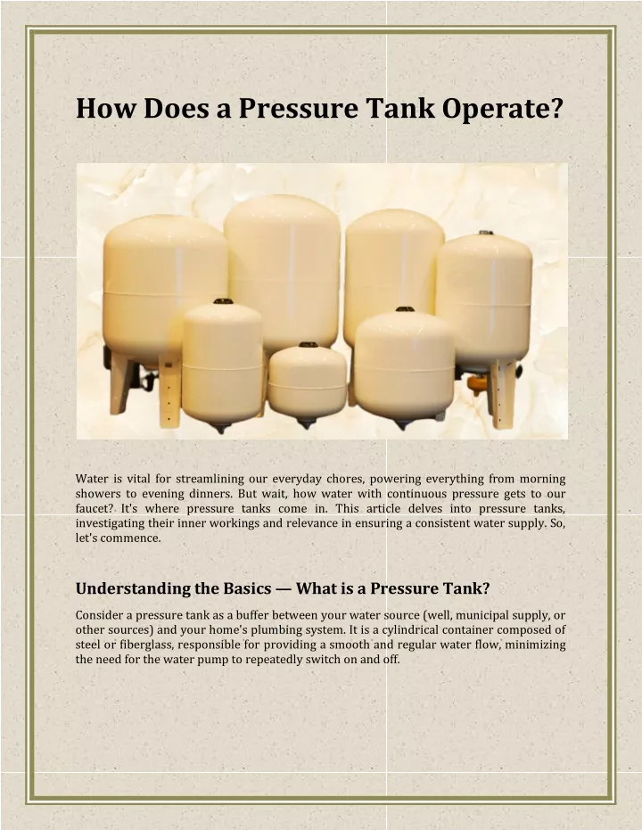 how does a pressure tank operate