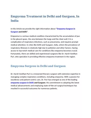 Empyema Treatment in Delhi and Gurgaon
