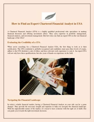 How to Find an Expert Chartered Financial Analyst in USA