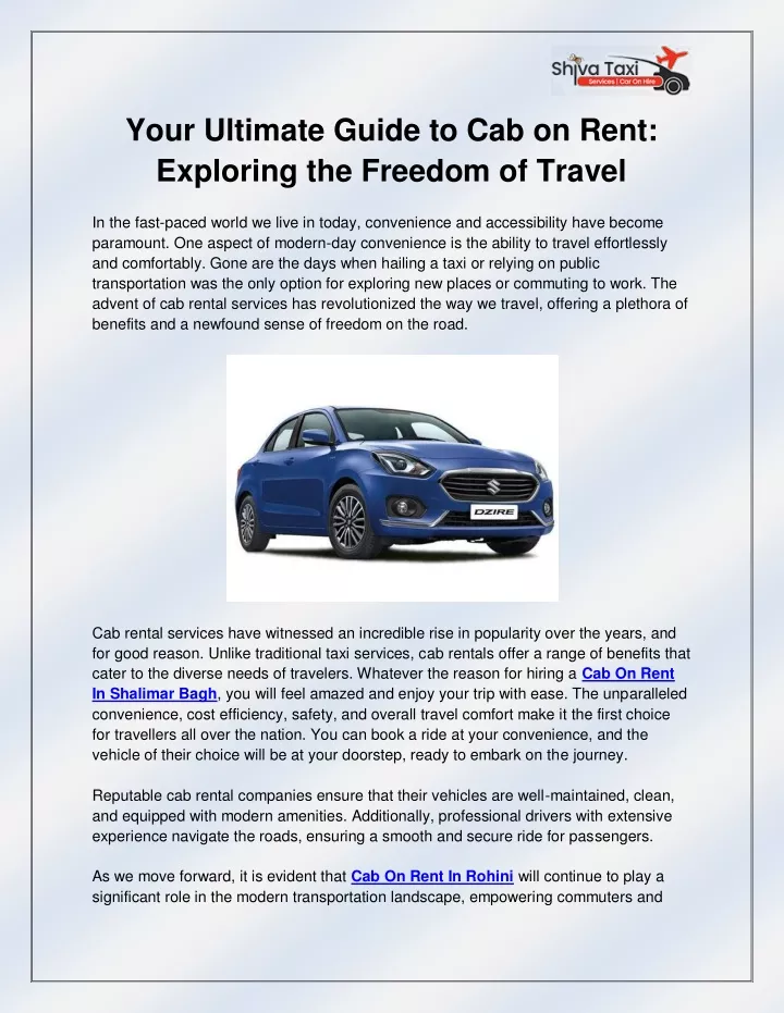 your ultimate guide to cab on rent exploring