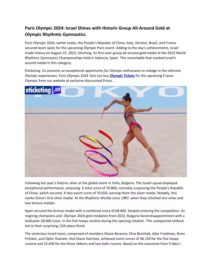 Israel Rhythmic Gymnastics Olympics 2024 Location Alice Babette