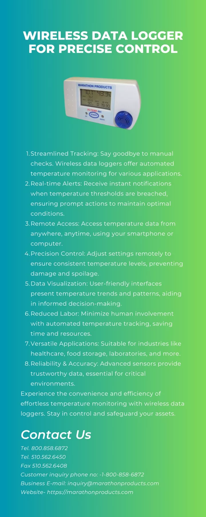 wireless data logger for precise control