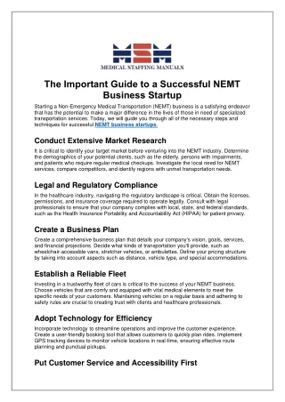 The Important Guide to a Successful NEMT Business Startup