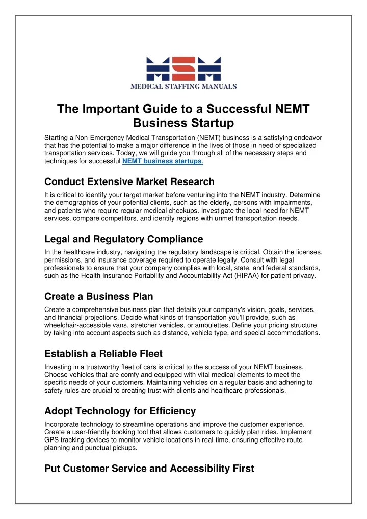 the important guide to a successful nemt business