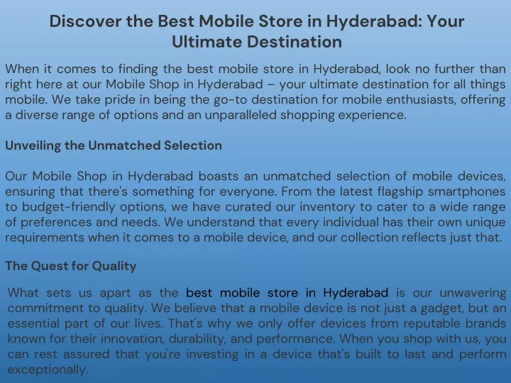 discover the best mobile store in hyderabad your
