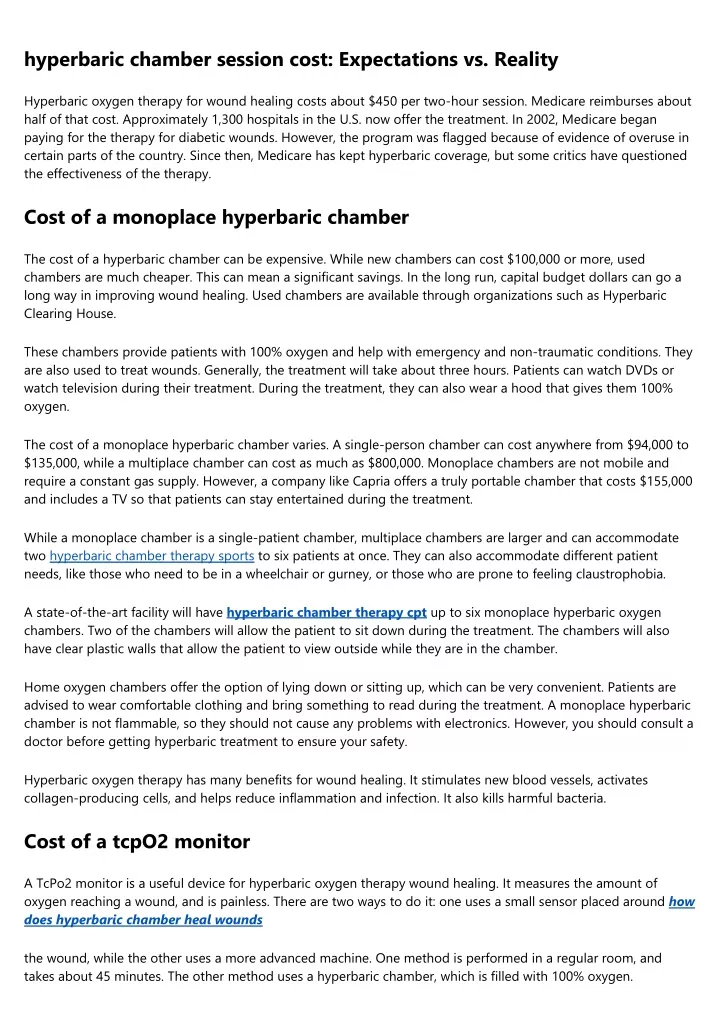 hyperbaric chamber session cost expectations