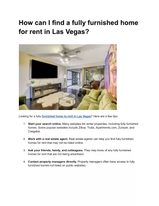 Furnished Home for Rent in Las Vegas