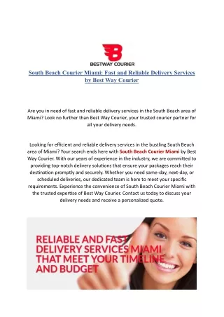 South Beach Courier Miami by Best Way Courier