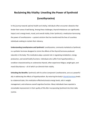 Reclaiming My Vitality: The Power of Synthroid (Levothyroxine) | RxForUs
