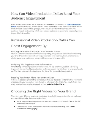 2023 - How Can Video Production Dallas Boost Your Audience Engagement