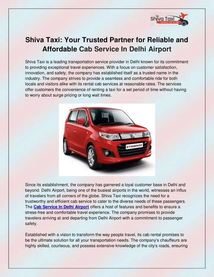 shiva taxi your trusted partner for reliable