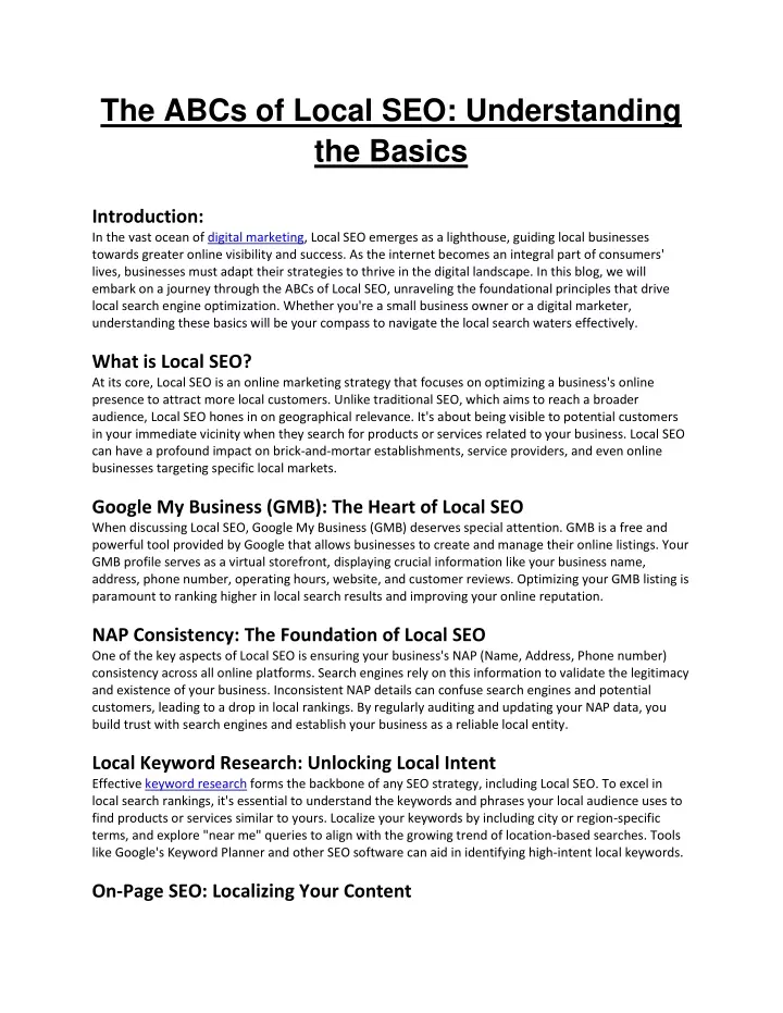 the abcs of local seo understanding the basics