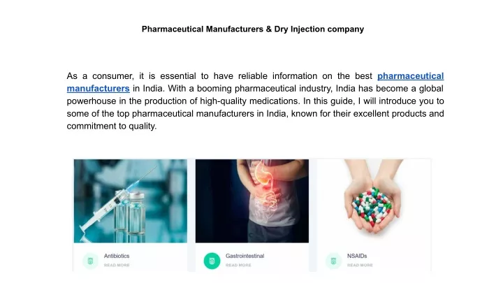 pharmaceutical manufacturers dry injection company