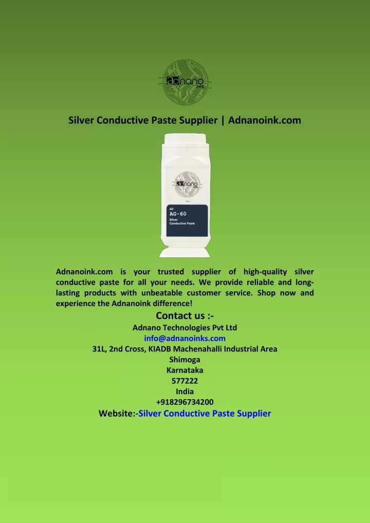 silver conductive paste supplier adnanoink com