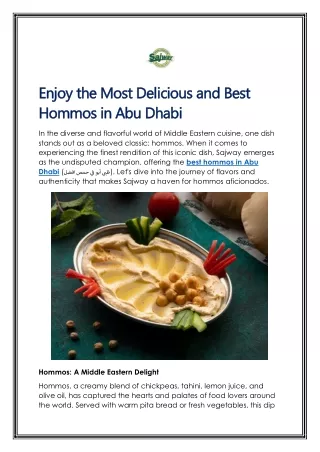 Enjoy the Most Delicious and Best Hommos in Abu Dhabi