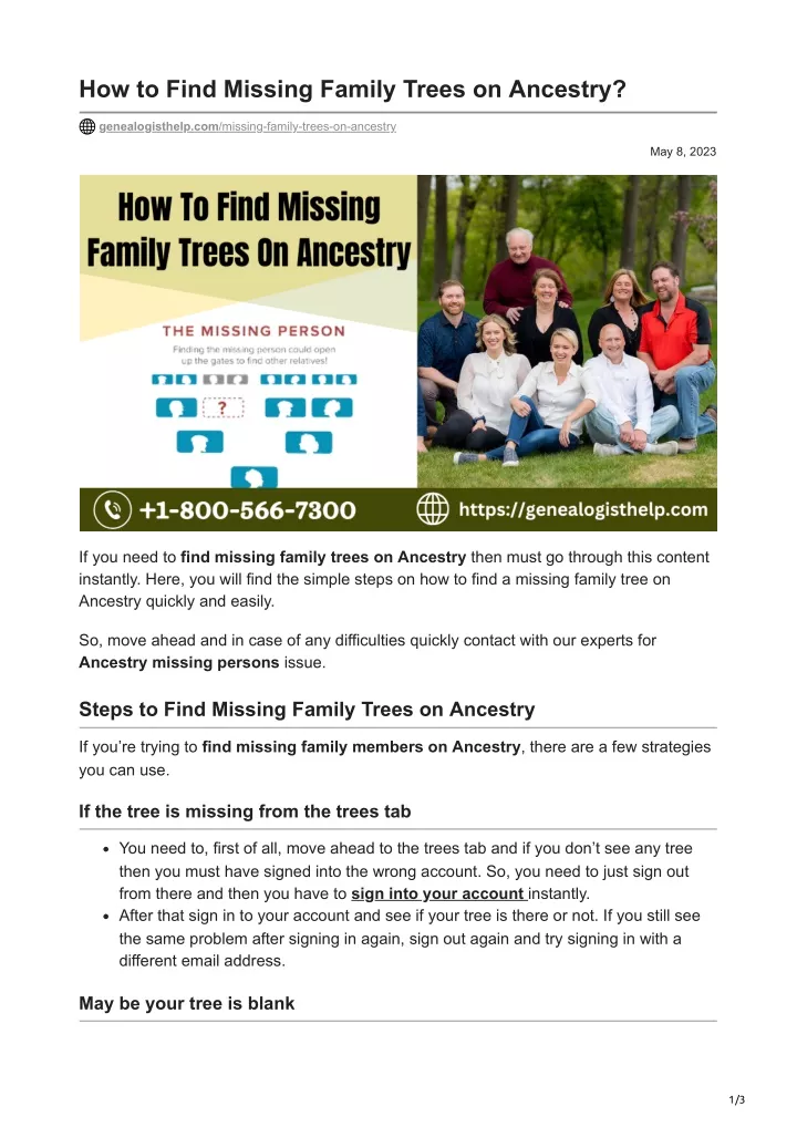 how to find missing family trees on ancestry