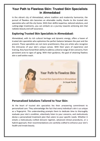 Your Path to Flawless Skin Trusted Skin Specialists in Ahmedabad
