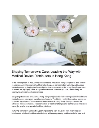 Shaping Tomorrow's Care_ Leading the Way with Medical Device Distributors in Hong Kong