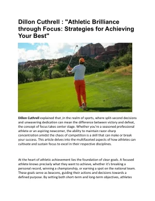 Dillon Cuthrell : "Athletic Brilliance through Focus: Strategies for Achieving