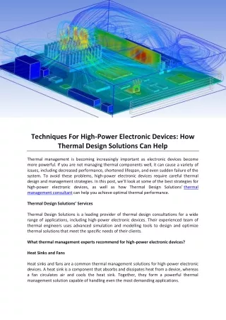 Techniques For High-Power Electronic Devices How Thermal Design Solutions Can Help