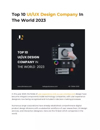 Top 10 UI_UX Design Company In The World 2023
