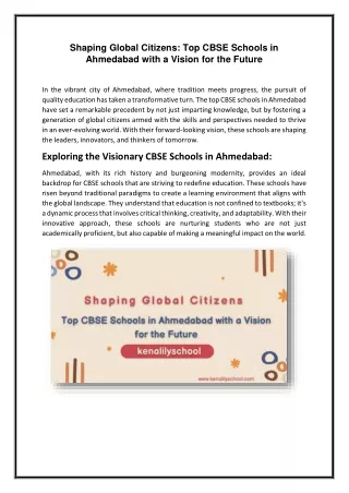 Shaping Global Citizens Top CBSE Schools in Ahmedabad with a Vision for the Future