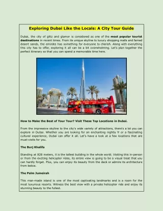 Exploring Dubai Like the Locals- A City Tour Guide