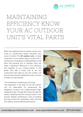 Maintaining Efficiency Know Your AC Outdoor Unit's Vital Parts