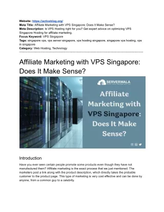 Affiliate Marketing with VPS Singapore_ Does it make sense