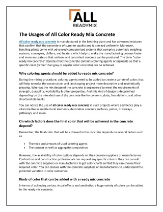 the usages of all color ready mix concrete