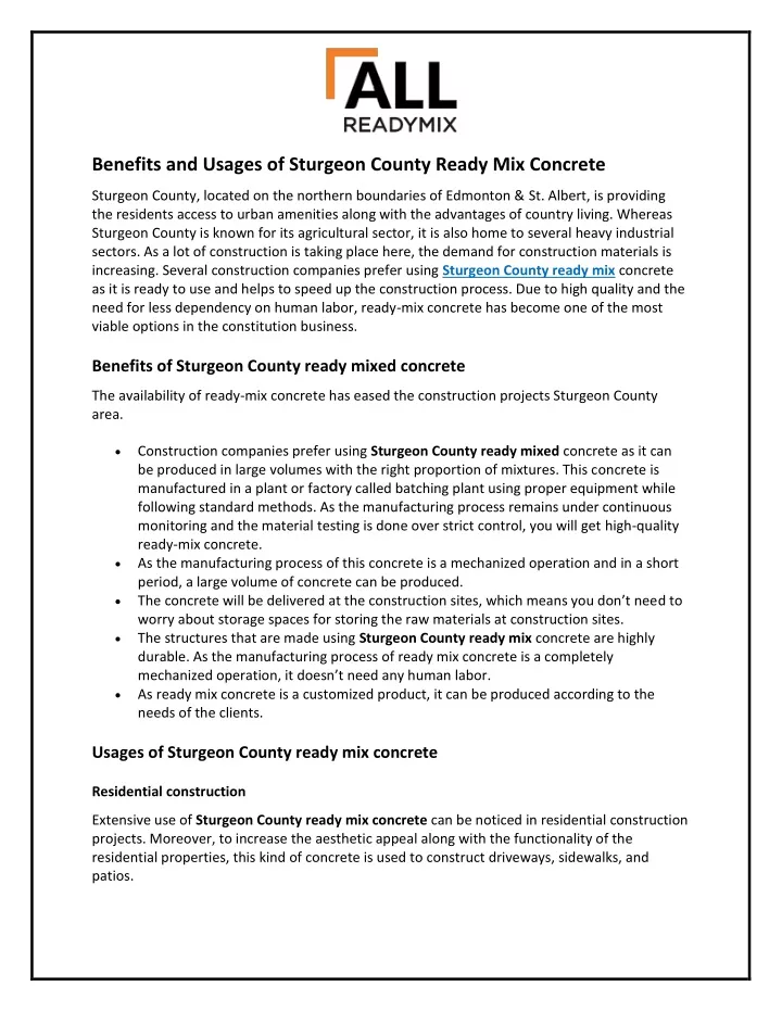 benefits and usages of sturgeon county ready